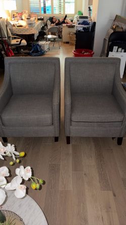 IKEA  Two chairs sold as a set Blue Upholstered Accent Chair with Nailhead Trim, Modern Wood Frame
