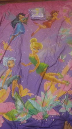 Twin tinker bell comforter, Small pillow and 2 tinker bell panel curtains