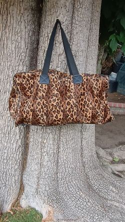 Leopard faux fur Print Large Duffle Bag