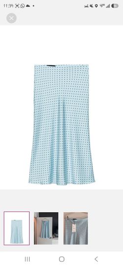 Zara Satin Blue Polka Dot Maxi Skirt