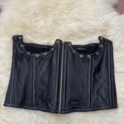 M black leather insinuate corset y2k top goth gothic punk emo lingerie fetish biker
