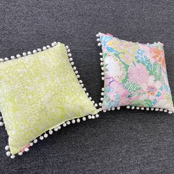 set of two Lilly Pulitzer pompom outdoor pillows