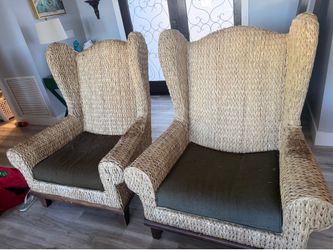 FREE: Pair of Designer Seagrass Wingback Armchairs ($3k+ Original Value)