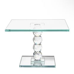 Exquisite Square Crystal Dessert Stand with Mirror Pedestal Base