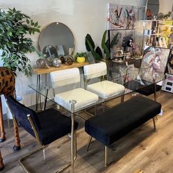 Gold Glass Rectangular Dining Table 6 People 