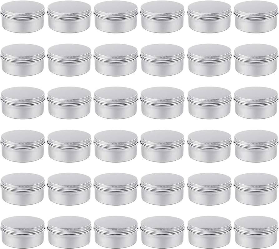 36pcs Tin, 4oz Metal Round Tins, Aluminum Empty Candle Tins with Screw Lid for Salve, Spices or Candles