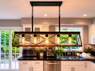 Industrial Farmhouse Kitchen Island Chandelier – 5 Light Pendant Fixture