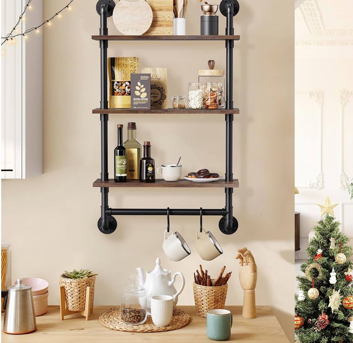 New 24" Industrial Floating Shelves with Tower Bar