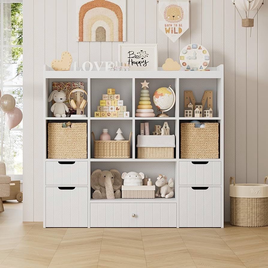 48"W Kids Toy Storage Organizer, Large Toy Storage Chest with Removable Bins, 46"H Kids Bookshelf and Bookcase with Drawers for Boys and Gi