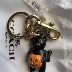 Coach Halloween 2024 Black Cat Pumpkin Bag Charm Keychain – NWT 