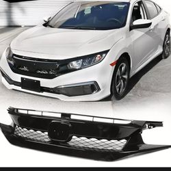 Fits 19-21 Honda Civic T-R Style Front Bumper Mesh Grille Gloss Black ABS