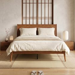 Mid-Century Modern Solid Bamboo Bed Frame -NEW