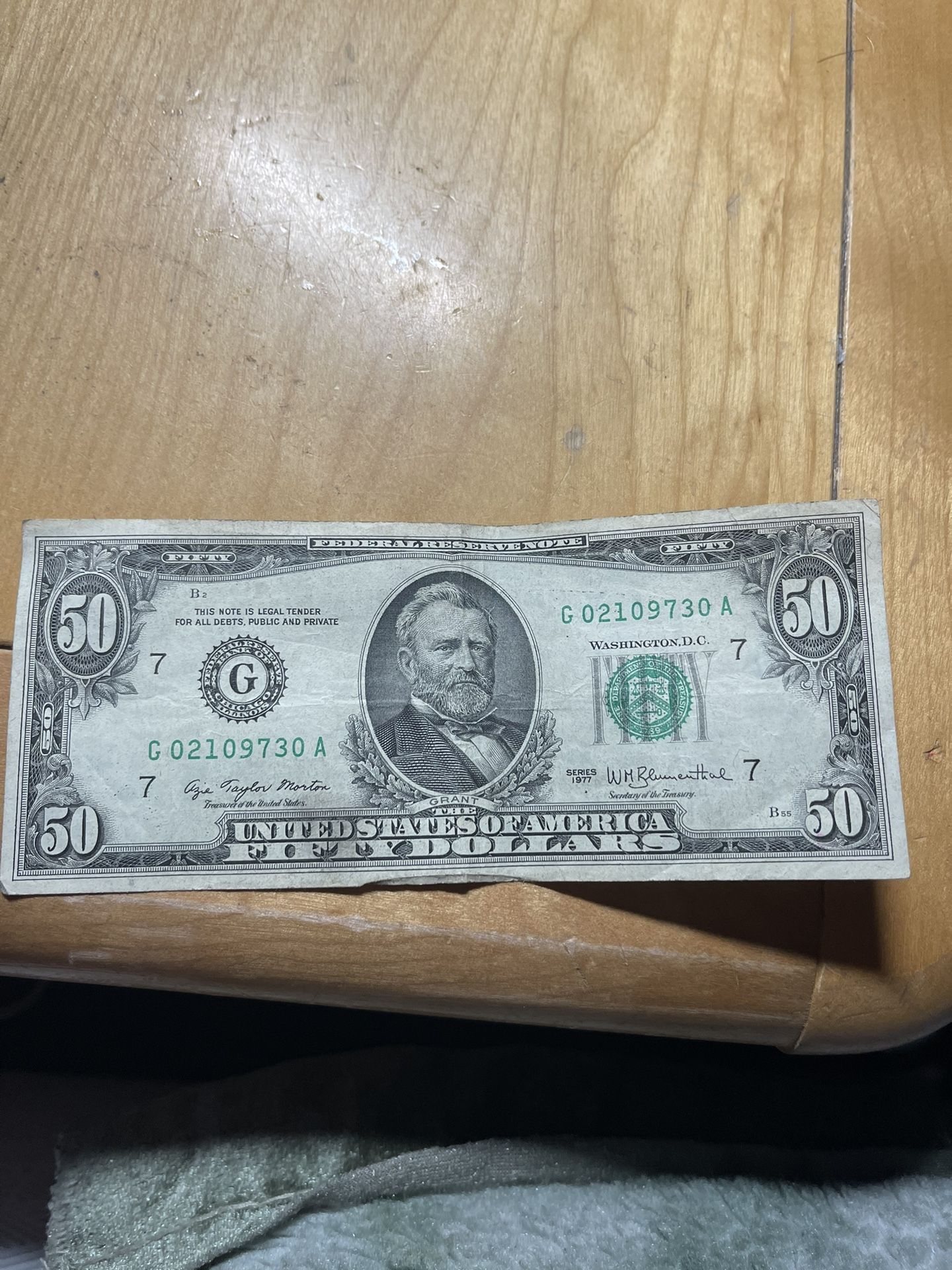 1977 $50 Fifty Dollar Bill Federal Reserve Note