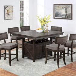 COUNTER HEIGHT DINING TABLE WITH LEAF AND UNDER TABLE STORAGE
