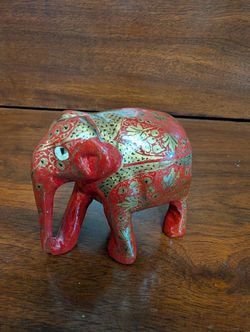 Hand Painted Red and Gold Elephant Figurine