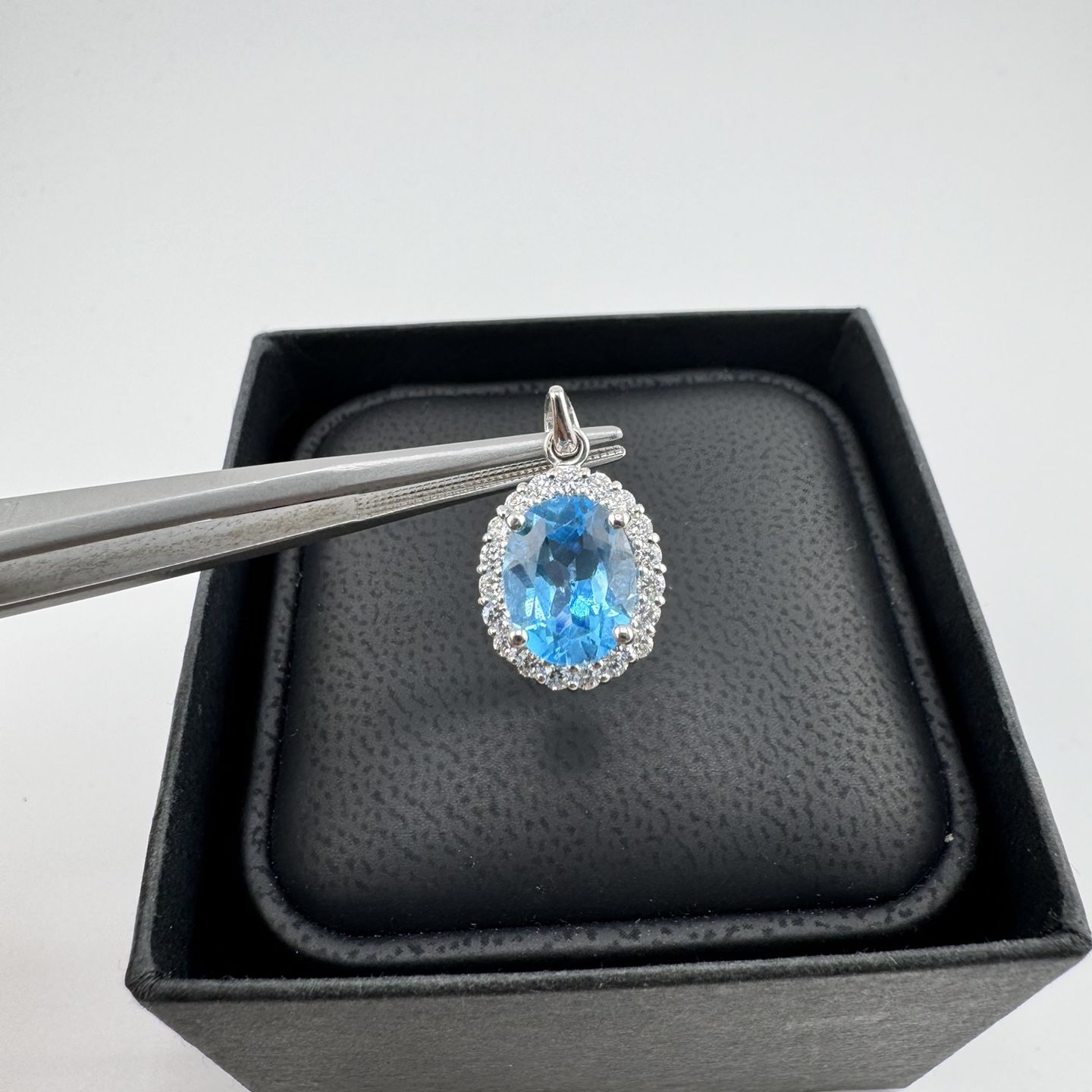 Blue Topaz Natural Diamond Pendant 