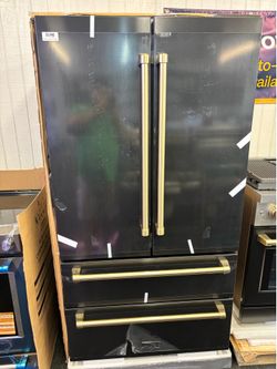 Zline black stainless steel and gold fridge