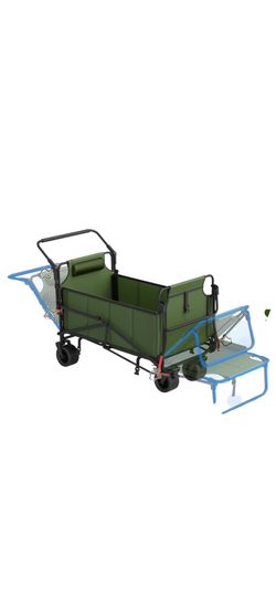 Heavy Duty Folding Wagon - 2-in-1 Collapsible Cart, 650lb Capacity, All-Terrain Wheels w/Brakes & Side Pockets