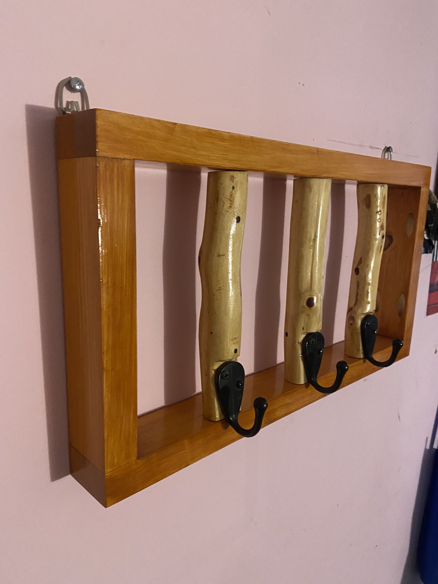 Wooden Hat Rack With Cedar Logs With Hooks
