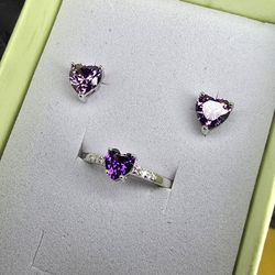 Heart Shaped Purple Saphire Jewelery Set (New)