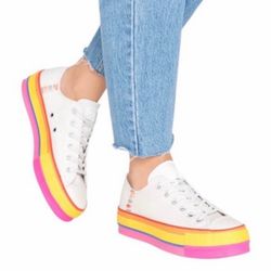 Converse Platform Sneakers with Rainbow Base - Size 8