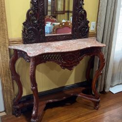 Chinese Carved Table And Mirror 