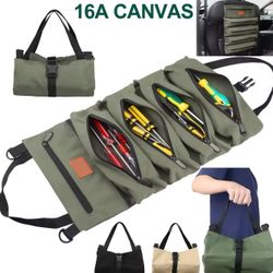 Tool Roll,Multi-Purpose Roll Up Tool Bag,Wrench Roll,Canvas Tool Organizer Bucket,Car First Aid Kit Wrap Roll Storage Case