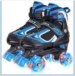 Kids blue Adjustable Light Up Wheels Roller Skates Small 10C size