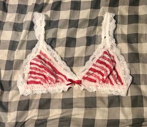 Cute Red And White Striped Lace Bralette with mini bell