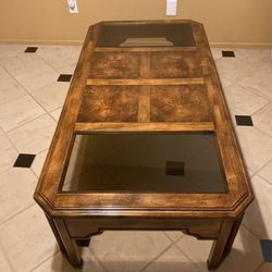 Coffee Table Solid Wood /Tinted Glass