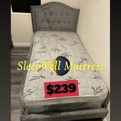 Twin Size Bed Frame With Pillow Top Mattress Included 