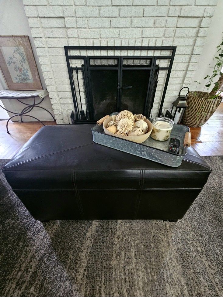 Faux Leather Chocolate Brown Storage Ottoman