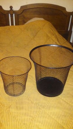 2 metal mesh wide top trash cans