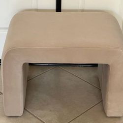 Brand New Beige Velvet Waterfall Ottoman Fabric Bench 27” x 19” x 18”