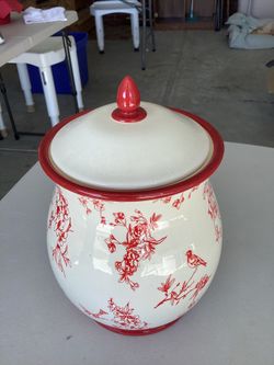 Extra Large Canister w/ Lid Genuine  Nonni’s Biscotti Cookie Jar Handmade Red Birds