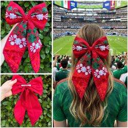 Mexican Independence Day Red Hair Bow / Moño Tricolor Mexicano Fiestas Patrias