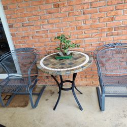 BEAUTIFUL 3 PIECE WROUGHT IRON AND TILE PATIO SET 