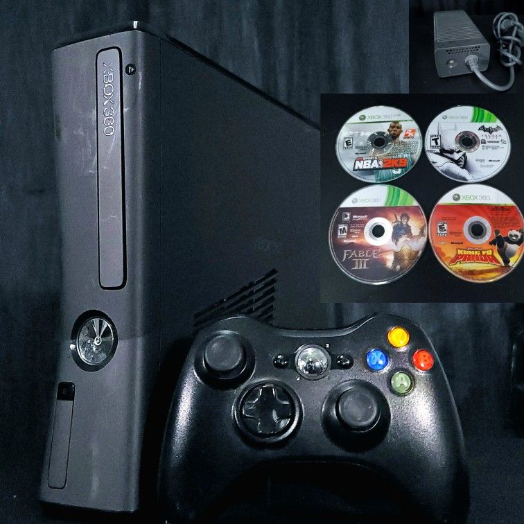 Xbox 360 Console (w/ 4 Games + Controller + Power) *TRADE IN YOUR OLD GAMES FOR CSH OR CREDIT HERE/WE FIX SYSTEMS*