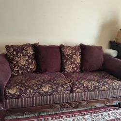 Vintage Burgundy Fabric Sofa Set