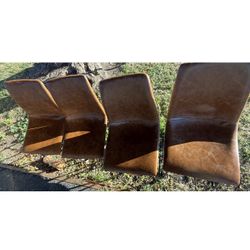 Make Offer Set Of 4 Leathery Brown Chairs
