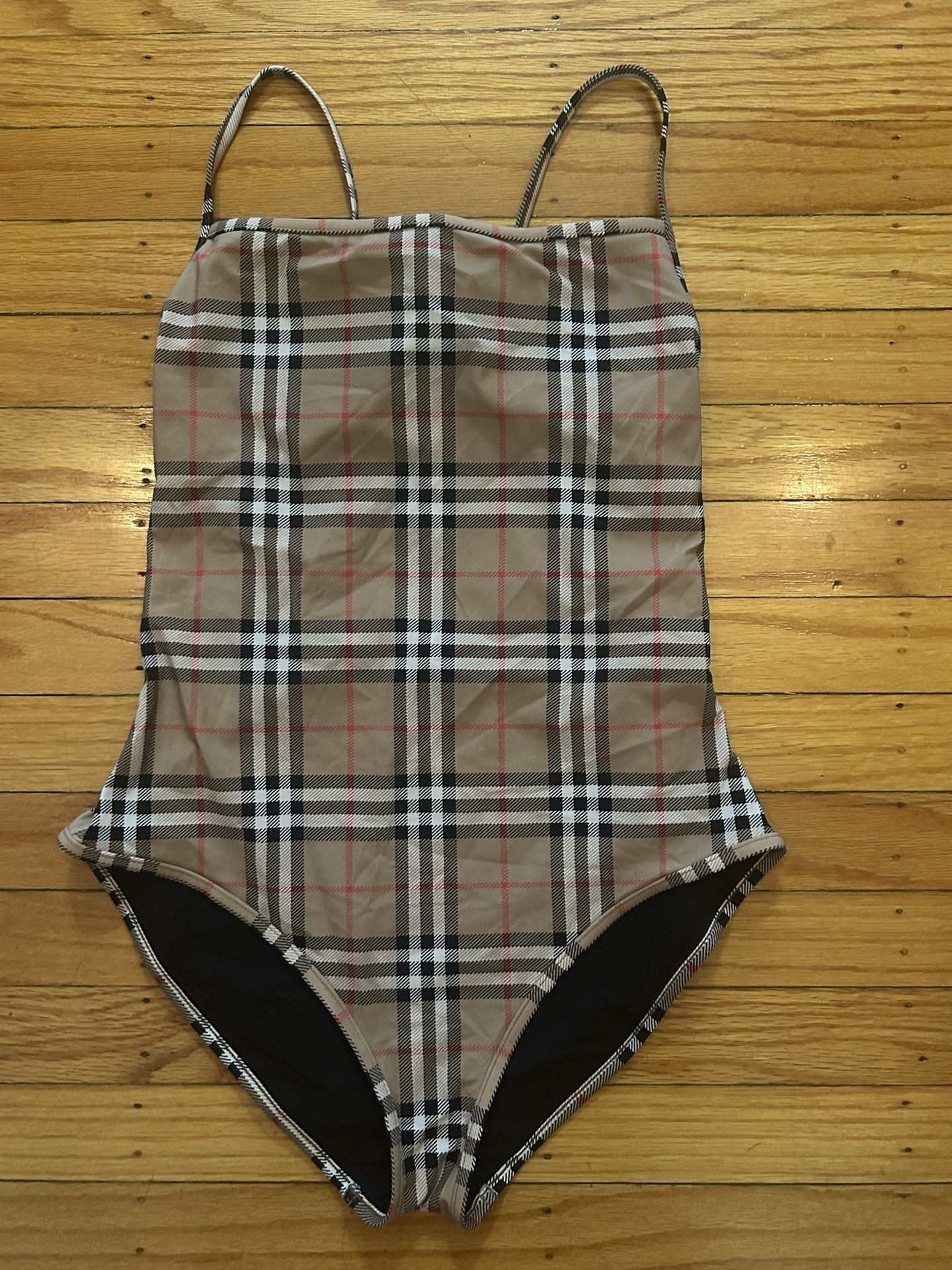 BURBERRY Womens Size S Check Pattern Beige Swimsuit
