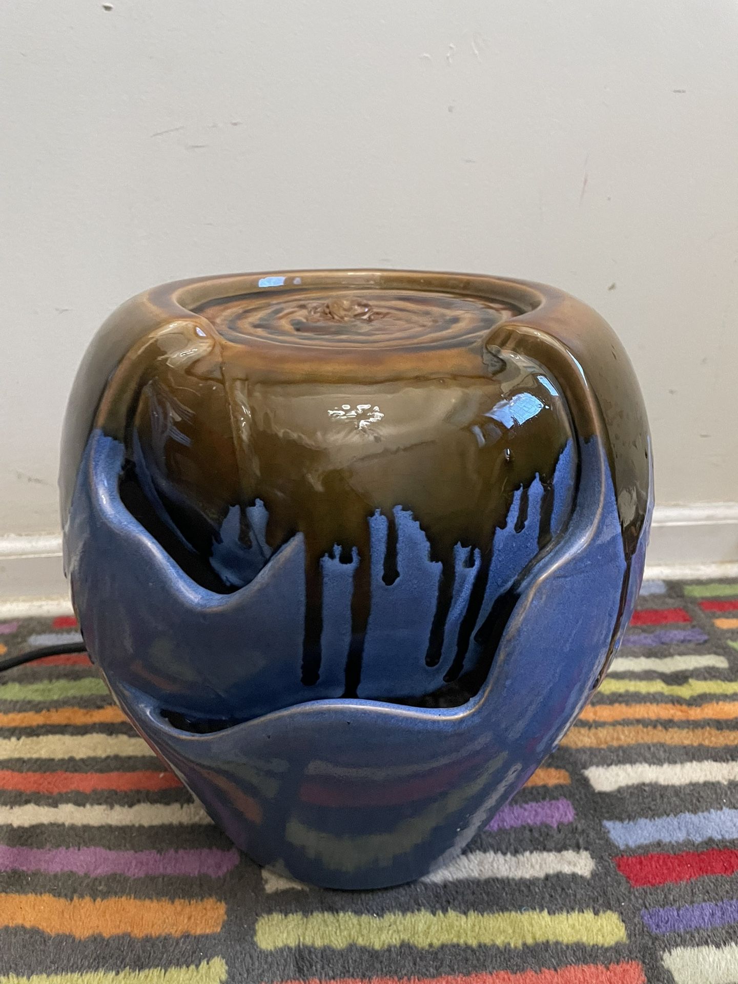  12” Blue/Brown Ceramic Fountain