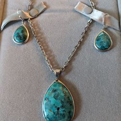 Sterling Silver And Turquoise Necklace & Earrings 