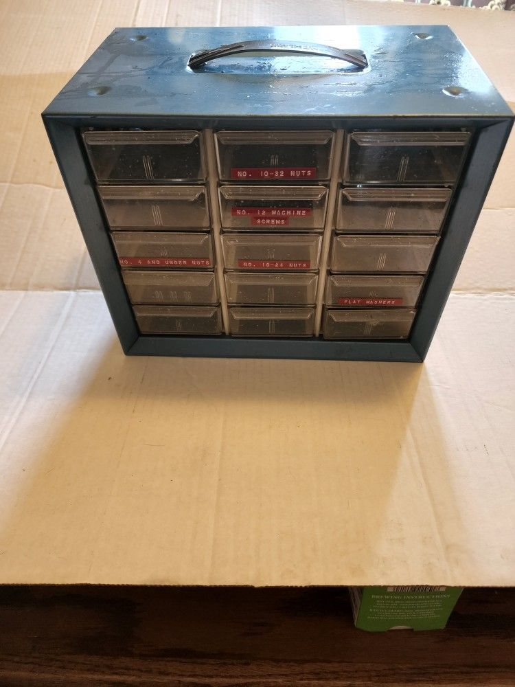 Vintage 15 Drawer Metal Akro Mils Small Parts Storage Organizer Cabinet Bin