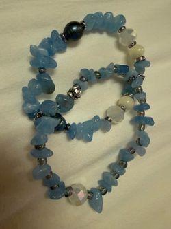 Handmade blue aquamarine and pearl bracelet