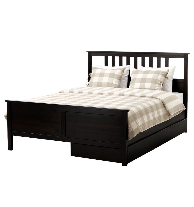 Ikea Queen Bed frame with storage boxes CORLOR BLACK + mattress