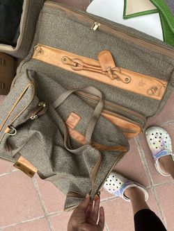 Vintage Hartmann Tweed Garment Bag / Suit Carrier – Leather Trim
