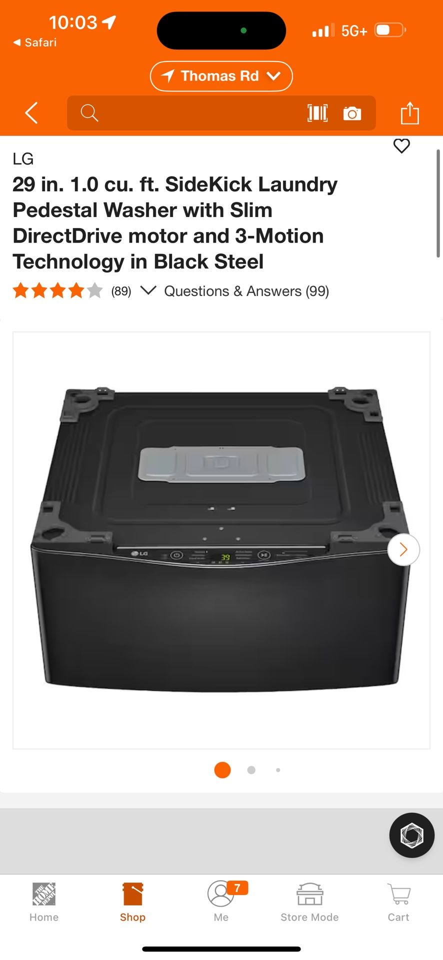 LG 29 in. 1.0 cu. ft. SideKick Laundry Pe destal Wa