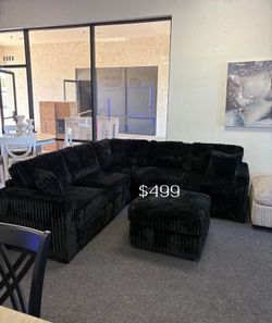 Beautiful‼️4-Pc Fur-Like Jumbo Corduroy Sectional Sofa With Ottoman