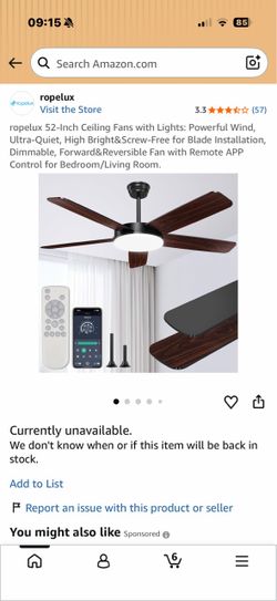 ropelux 52-Inch Ceiling Fans with Lights: Powerful Wind, Ultra-Quiet, High Bright&Screw-Free for Blade Installation, Dimmable, Forward&Reversible Fan 